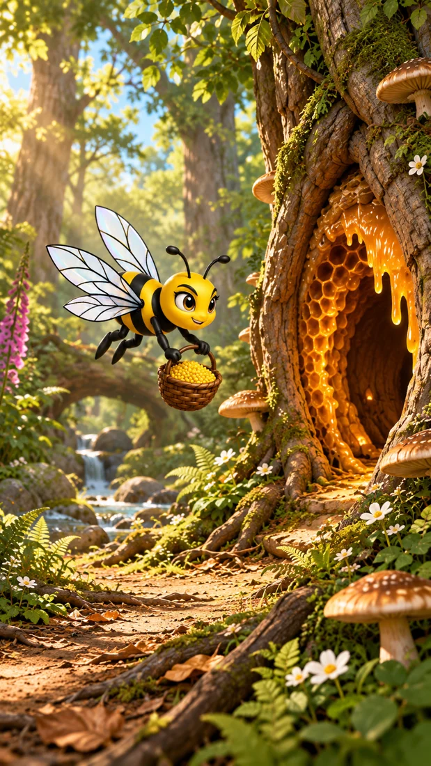 Artwork of Buzzy’s forest and hive adventure